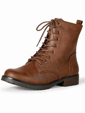 Women's Lace-Up Combat Boots with Lug Sole and Side Zipper
